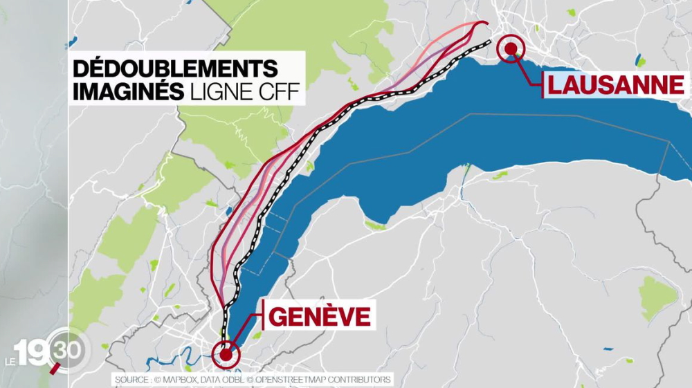 Tracés d'une ligne nouvelle entre Genève et Lausanne, imaginés par les CFF
